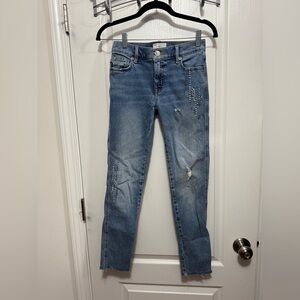 Lou &‎ Grey The Skinny Embroidered Jeans Raw hem women’s 24 light blue boho EUC